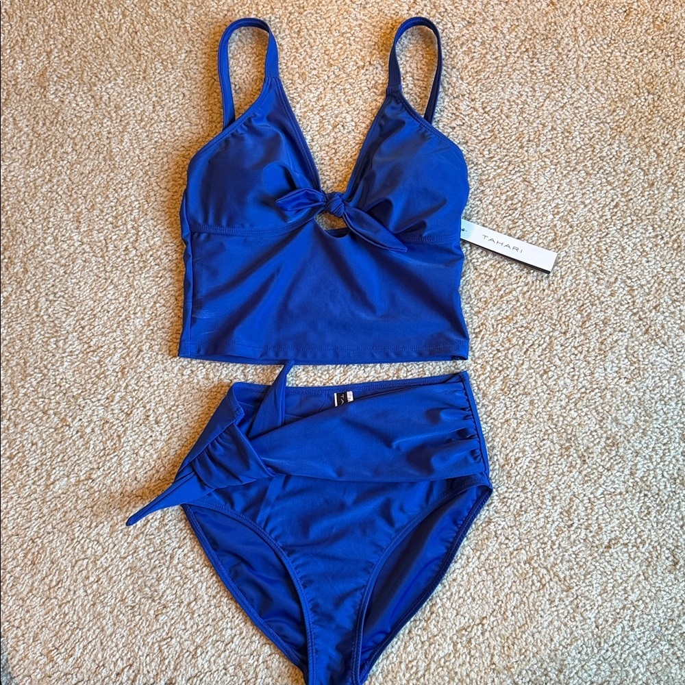 Tahari Vibrant Blue knot bikini swim swimsuit Swimwear size small